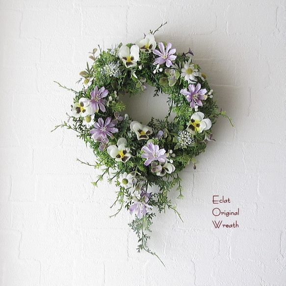 特大サイズで存在感抜群♡パンジーとホワイトローズのリース