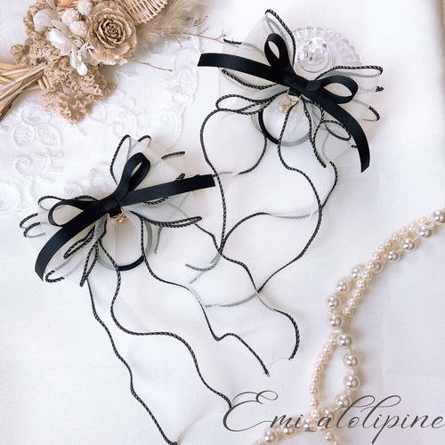 期間限定 たらりんリボン ホワイト リボンヘアゴム お好みのチャームを