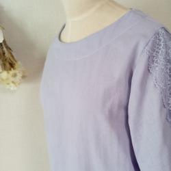 レース袖のカフス ブラウス　ライラック　柔らかダブルガーゼ 8枚目の画像