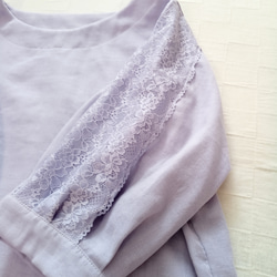 レース袖のカフス ブラウス　ライラック　柔らかダブルガーゼ 3枚目の画像