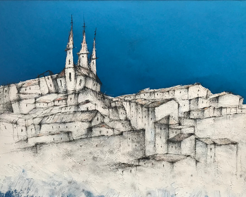 ビジャマルティンの街 スペイン風景 外国風景 水彩画 インテリア 絵画
