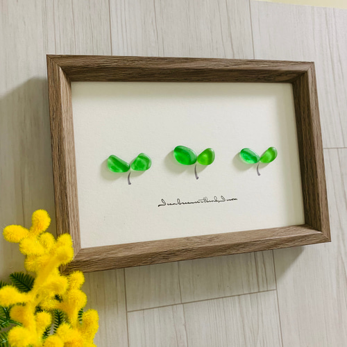 癒し シーグラスアート 双葉 ふたば インテリア雑貨 北欧 パネル