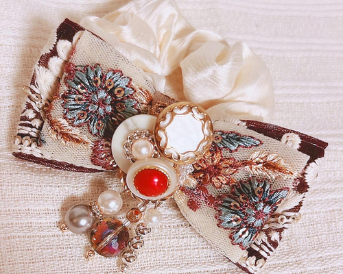 2560インド刺繍リボン 2way ワイヤー入りヘアゴム ハンドメイド