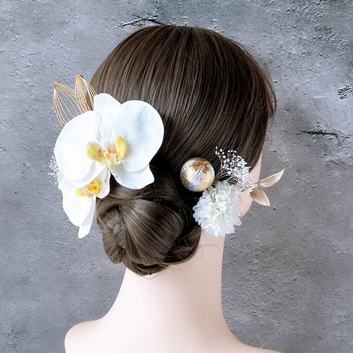 凛と咲く胡蝶蘭の髪飾り② 結婚式 成人式 胡蝶蘭 和装 振袖 卒業式 白