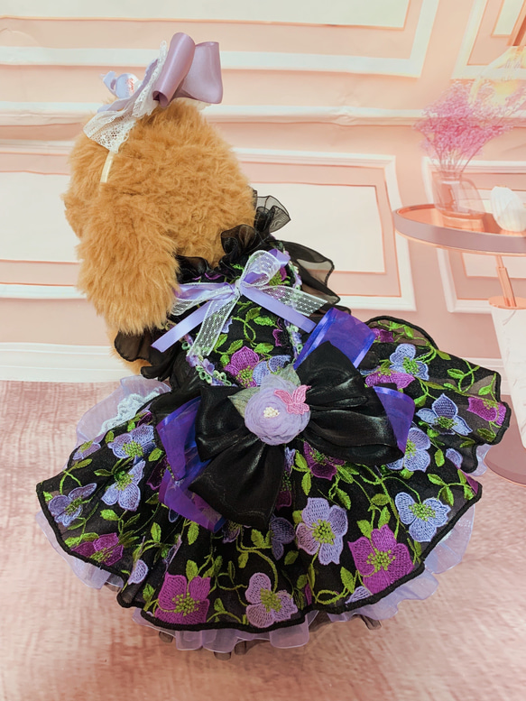 犬猫うさちゃん服　お祝いの日スペシャル胡蝶蘭のカチューシャ&ドレス 10枚目の画像