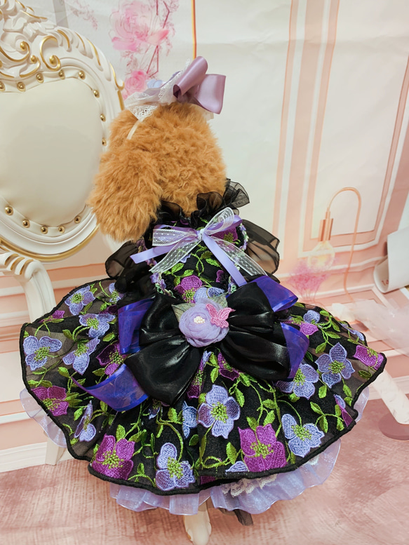 犬猫うさちゃん服　お祝いの日スペシャル胡蝶蘭のカチューシャ&ドレス 7枚目の画像