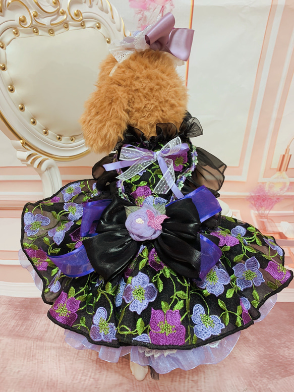 犬猫うさちゃん服　お祝いの日スペシャル胡蝶蘭のカチューシャ&ドレス 1枚目の画像