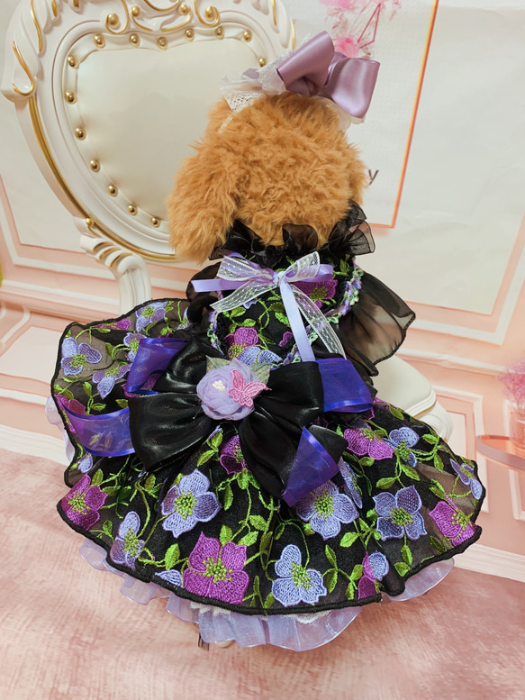 犬猫うさちゃん服　お祝いの日スペシャル胡蝶蘭のカチューシャ&ドレス 11枚目の画像
