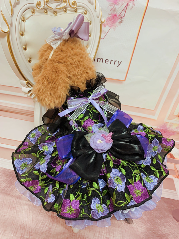 犬猫うさちゃん服　お祝いの日スペシャル胡蝶蘭のカチューシャ&ドレス 2枚目の画像