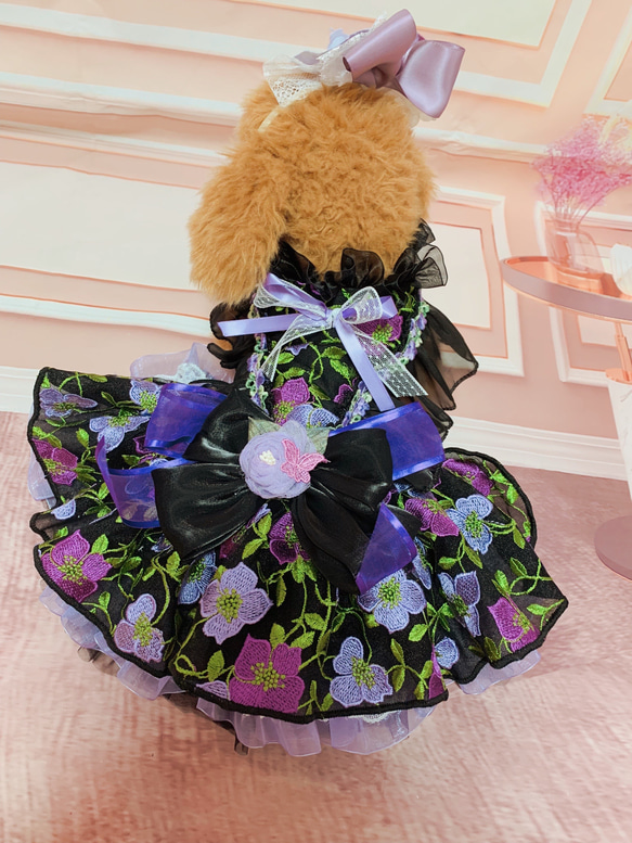犬猫うさちゃん服　お祝いの日スペシャル胡蝶蘭のカチューシャ&ドレス 12枚目の画像