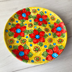 絵皿 20cm  LIS027  マヨリカ焼き イタリア陶器 花柄 カラフル 黄 3枚目の画像