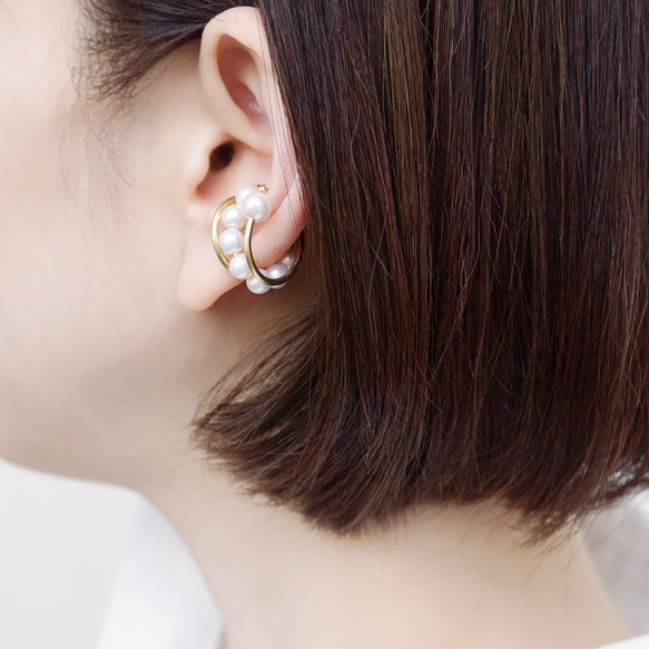 耳夾「珍珠」 黃銅+珍珠 黃銅耳夾 珍珠配件 第1張的照片