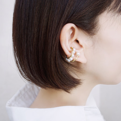 耳夾「珍珠」 黃銅+珍珠 黃銅耳夾 珍珠配件 第5張的照片