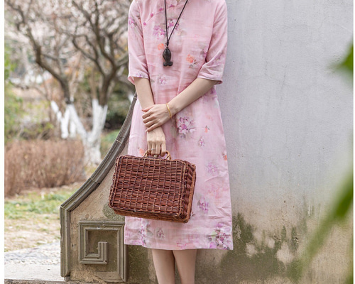 YOKOCHAN  春色新品ワンピースレア 桜 ワンピース リネンワンピース シャツワンピース サクラ染め 植物染