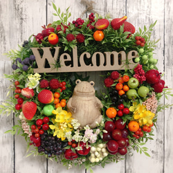 福呼ぶカエルのウェルカムフラワーリース ベリー いちご 青りんご
