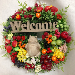 太っちゃカエルのベリーといちごのウェルカムフラワーリース　アーティフィシャル　造花リース　玄関リース 10枚目の画像