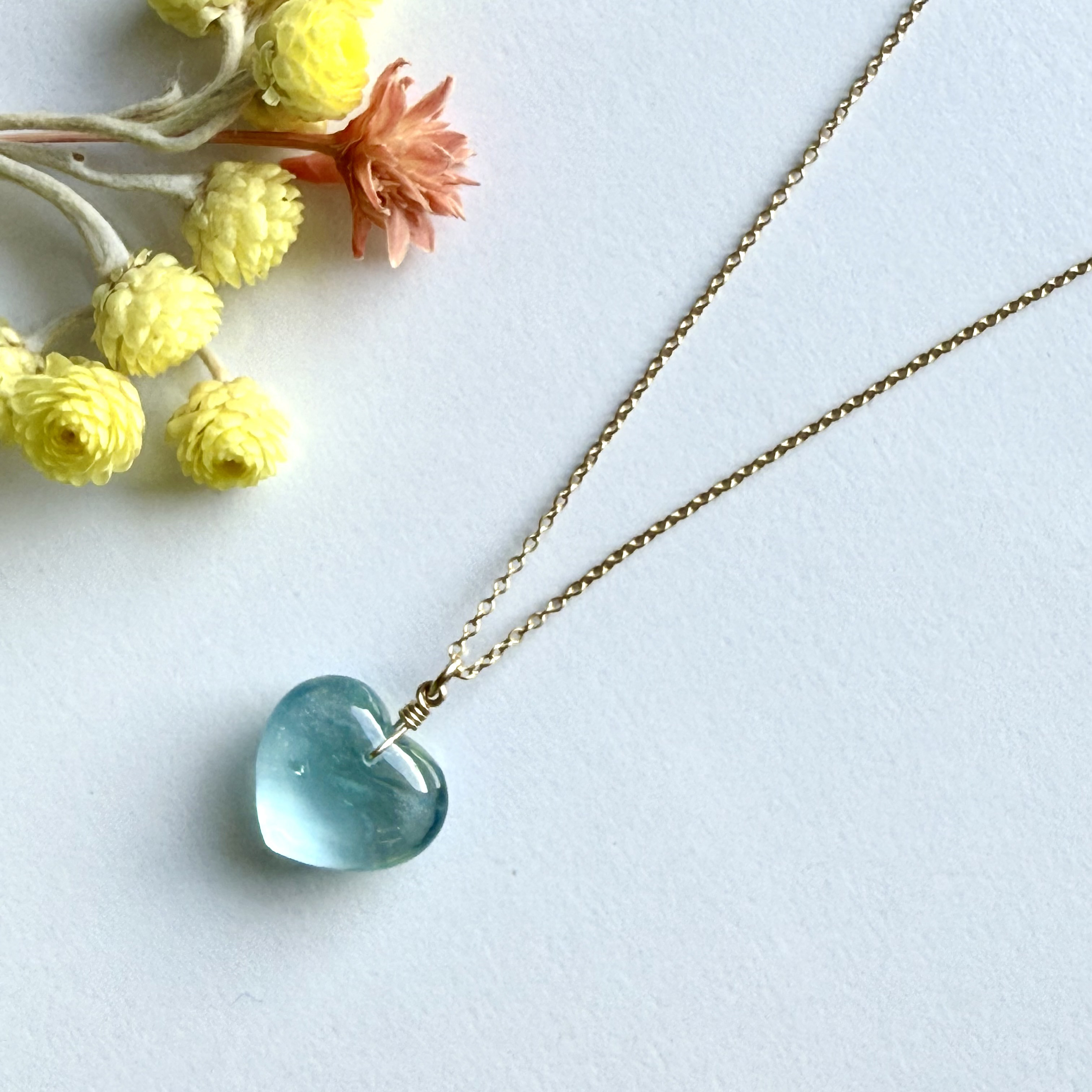 【再販】 アクアマリン 1粒 ネックレス ハート 誕生石　3月　ペンダント ペントップ　#晴れやかブルーの作品