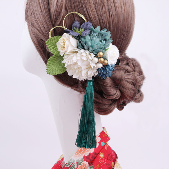 ［送料無料］絹花のヘアアクセサリー成人式 髪飾り 結婚式 着物 袴 和装 卒業式 水引 4枚目の画像