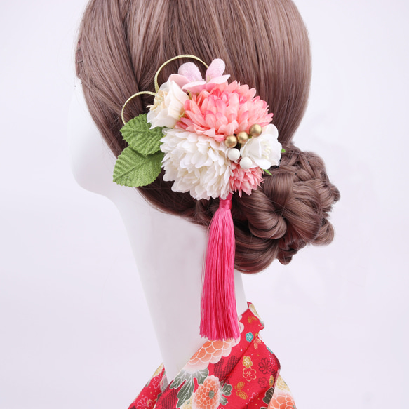 ［送料無料］絹花のヘアアクセサリー成人式 髪飾り 結婚式 着物 袴 和装 卒業式 水引 3枚目の画像
