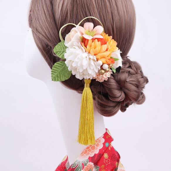 ［送料無料］絹花のヘアアクセサリー成人式 髪飾り 結婚式 着物 袴 和装 卒業式 水引 2枚目の画像