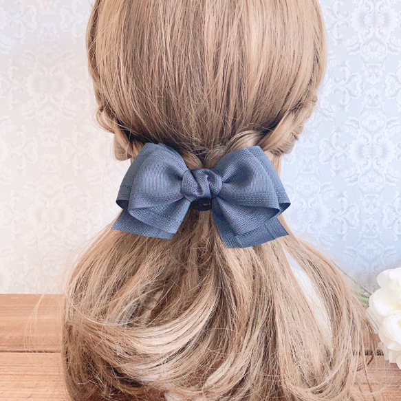 アリアリボン 織柄 濃紺 リボンヘアアクセサリー 卒業式 入学式