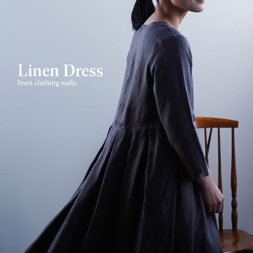 wafu】リネンワンピース 上半身貧相党 いさわサイズ 鍵盤タックドレス