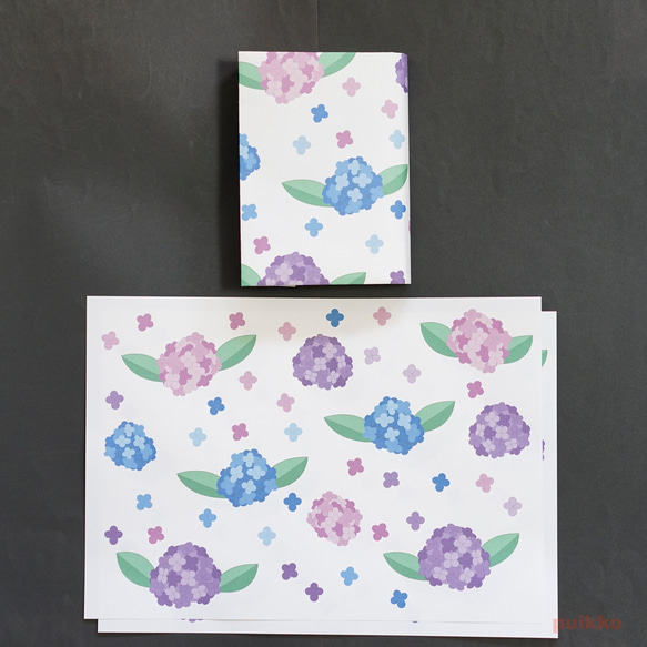 紙製ブックカバー　紫陽花（カラー）（6枚セット） 6枚目の画像