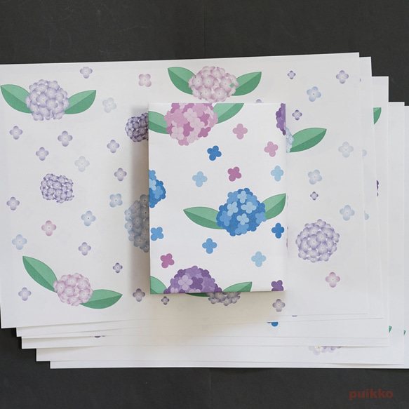 紙製ブックカバー　紫陽花（カラー）（6枚セット） 4枚目の画像