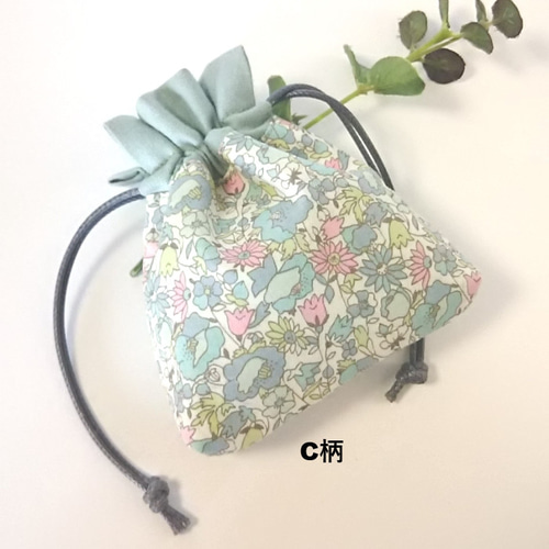 ミニサイズ》小さな巾着ポーチ・ブルー花柄・Cタイプ ＃99C 巾着袋  