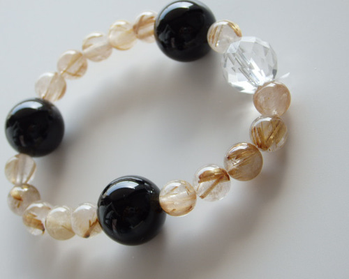 ブラジル産ルチルクォーツ チベット産モリオン ミャンマー産青翡翠 ブレスレット ブラジル産ルチルクォーツ チベット産モリオン ミャンマー産青