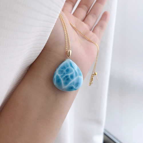 30mm 天然無処理 ラリマー ペンダントトップ K18 ネックレス