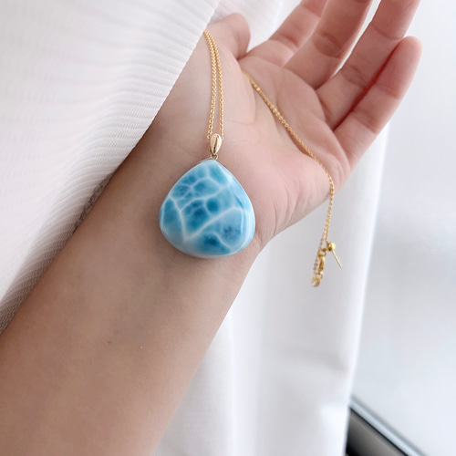 30mm 天然無処理 ラリマー ペンダントトップ K18 ネックレス