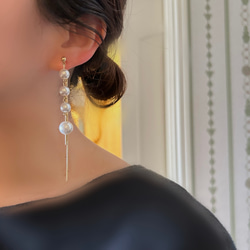 Gold◆Pearl&chain earrings ゴールドカラー◆パールとチェーンのイヤリング　痛くない樹脂イヤリング 13枚目の画像