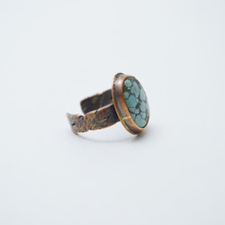 簡單系列-綠松石‧硫化鍛敲紅銅開放戒圍戒指‧no 1(尺寸偏小) 第2張的照片