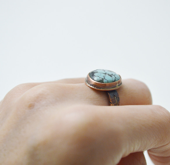 簡單系列-綠松石‧硫化鍛敲紅銅開放戒圍戒指‧no 1(尺寸偏小) 第9張的照片