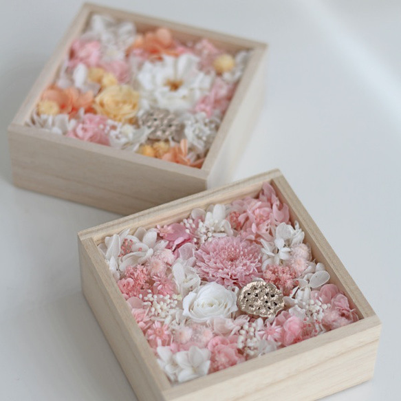フルールcube”シュガーピンク”　桐箱入りのプリザーブド仏花とお線香のセット　お盆のおくりものに 3枚目の画像