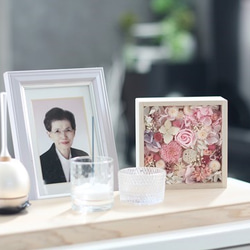 フルールcube”シュガーピンク”　桐箱入りのプリザーブド仏花とお線香のセット　お盆のおくりものに 4枚目の画像