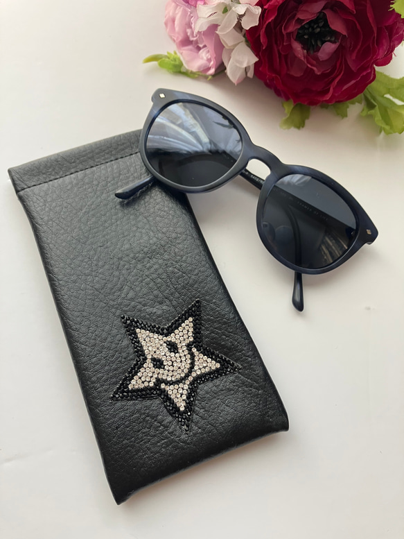 メガネケース☆サングラスケース☆大人可愛い♡PUレザー☆スマイル☆星