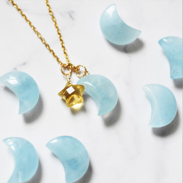 特集掲載【限定数のみ】春の空　アクアマリン　三日月　サージカルステンレス50㎝ネックレス 8枚目の画像