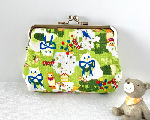 ちゃん　ハンドメイド　がま口親子長財布　くまさんのおかお　グレー 52919d31a1078182aa1692d404d77a