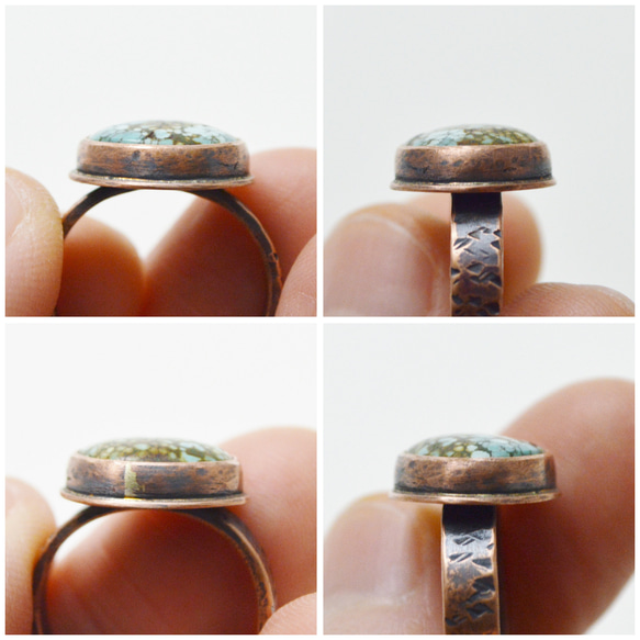 簡單系列-綠松石‧硫化鍛敲紅銅開放戒圍戒指‧no 4 第6張的照片