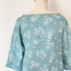 刺繡色調*花朵圖案喇叭連衣裙*柔軟雙層紗*100%日本棉*半袖*淡藍色 第18張的照片