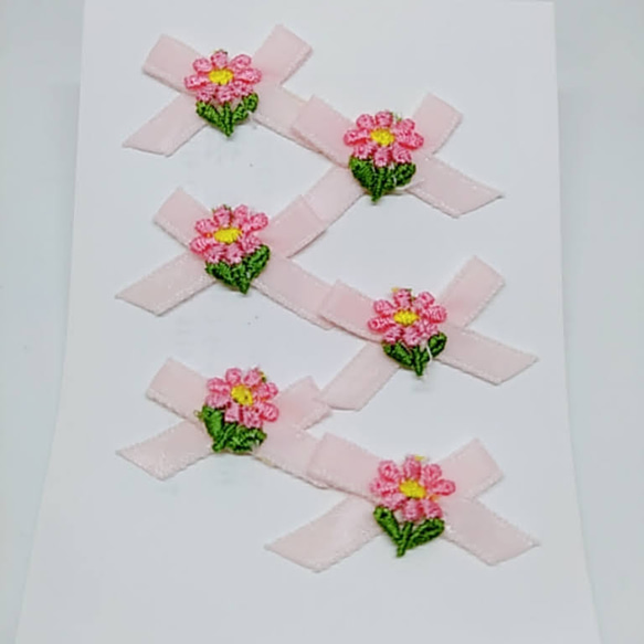 デコリボン 蝶リボン デコレーションリボン 小花 チューリップ ハンドメイド資材 ピンク イエロー パープル 6個 3枚目の画像