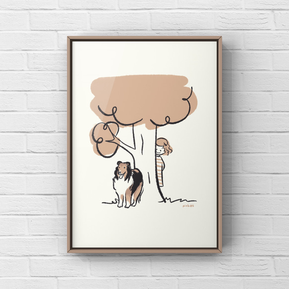 シェットランドシープドッグ【かくれんぼ】A4ポスター　犬　ペット　イラスト　シェルティ　うちの子 1枚目の画像