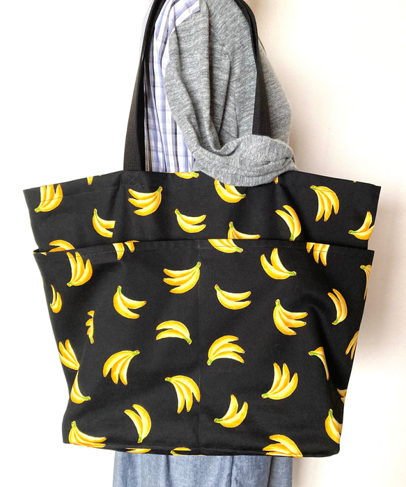 [訂做] 香蕉圖案口袋大手提包 *黑色 第1張的照片