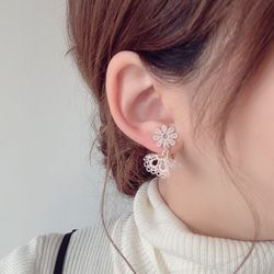 (全3色)Lace flower tassel pierce/earring 6枚目の画像