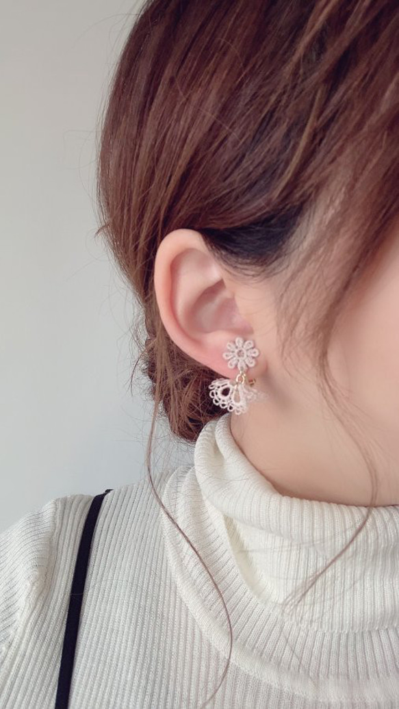 (全3色)Lace flower tassel pierce/earring 6枚目の画像