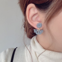 (全3色)Lace flower tassel pierce/earring 5枚目の画像