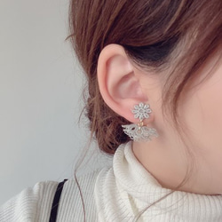 (全3色)Lace flower tassel pierce/earring 7枚目の画像