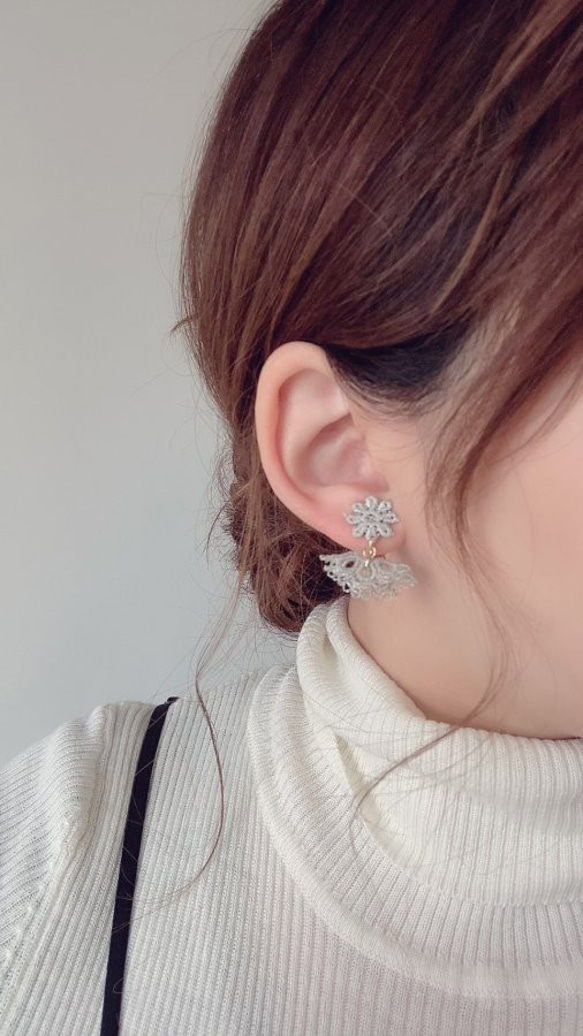 (全3色)Lace flower tassel pierce/earring 7枚目の画像